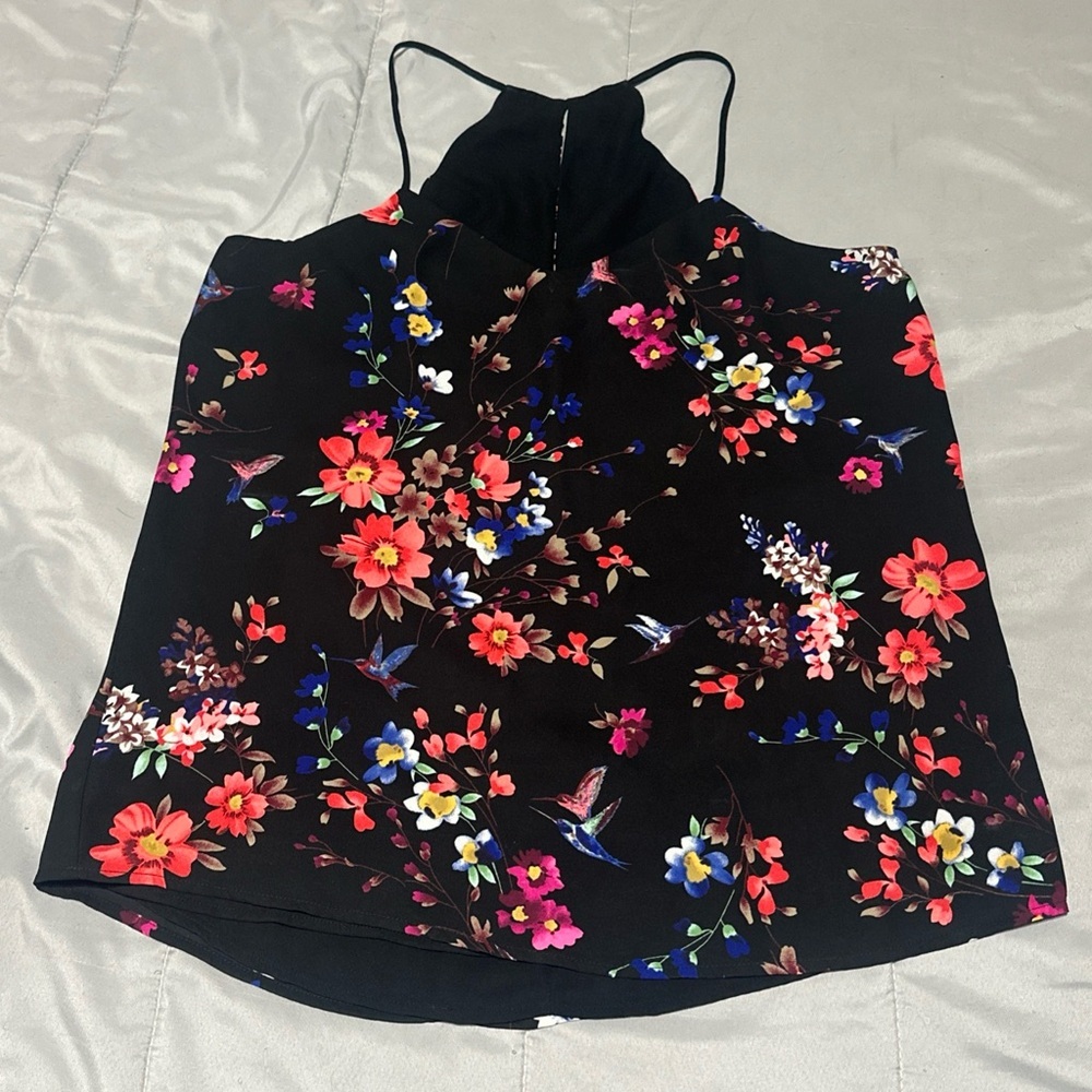 Express Women’s M Spaghetti Strap Floral Top Back Slit Hummingbird Lightweight